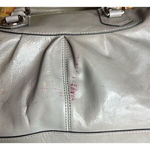 Coach Ashley Gray Sheen Leather Large Satchel Shoulder Bag Purse
